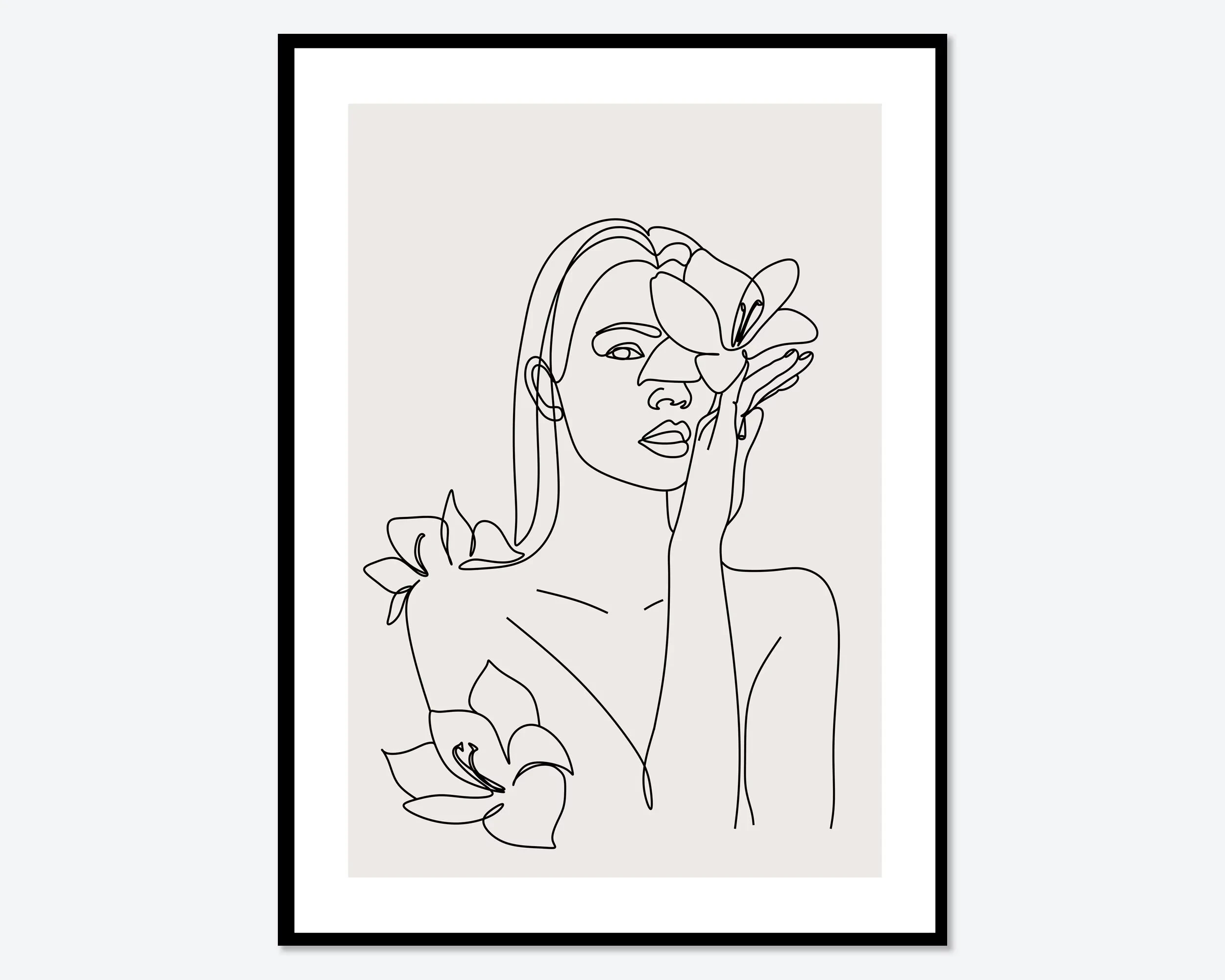 Minimalistyczny line art z kobietą i kwiatami Czerwony