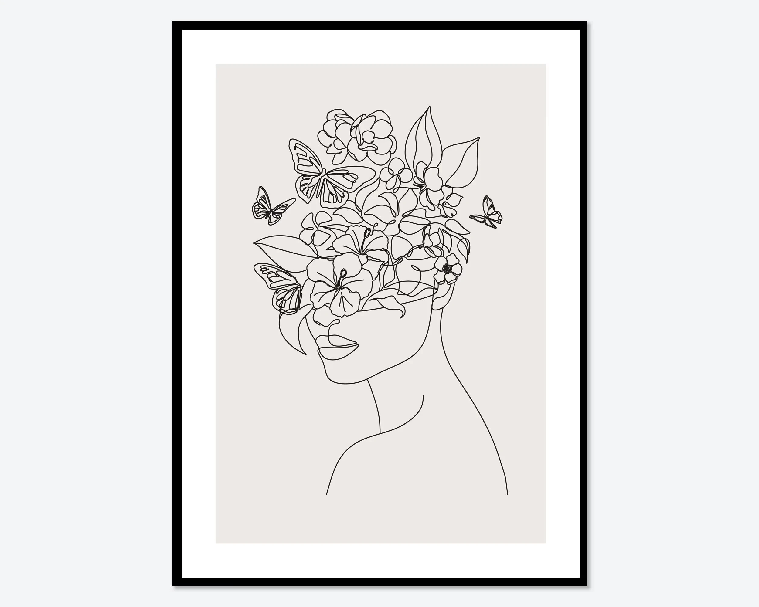 Minimalistyczny line art z kobietą i kwiatami Granatowy