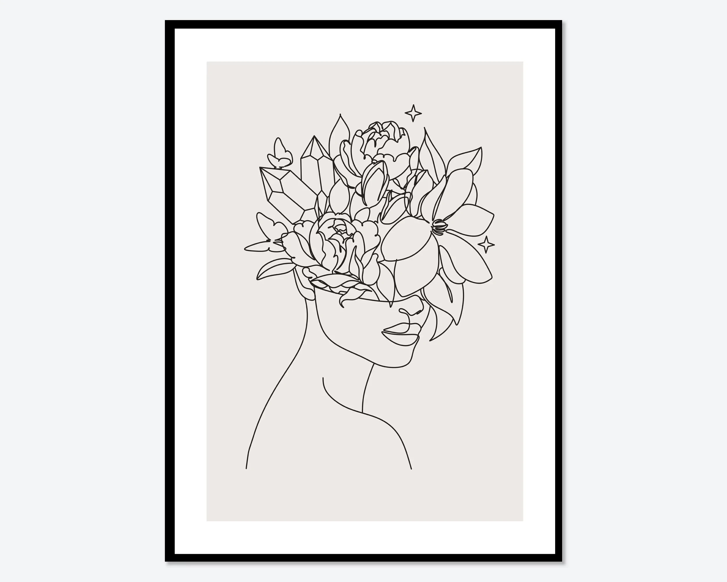 Minimalistyczny line art z kobietą i kwiatami Niebieski