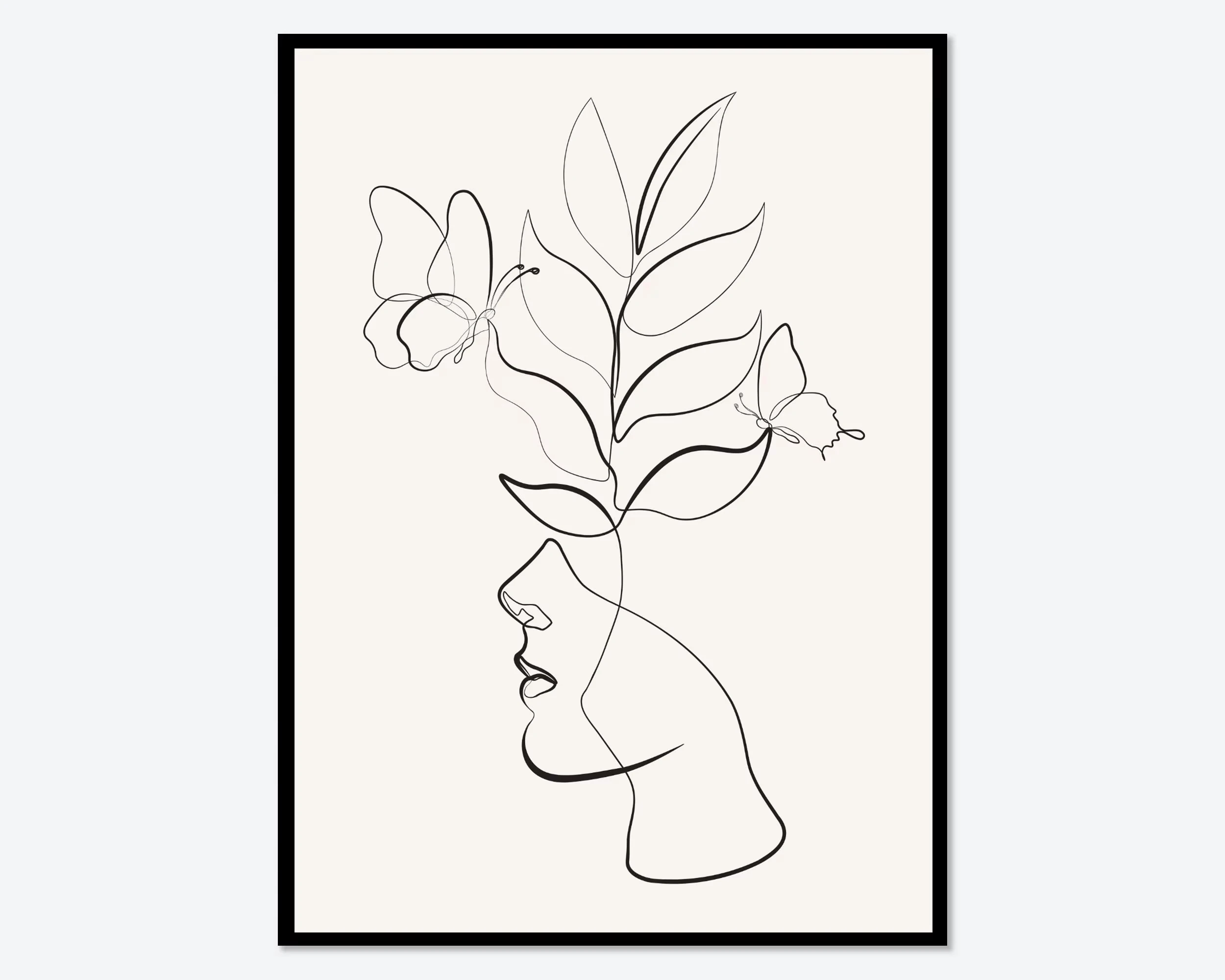 Minimalistyczny line art z kobietą i kwiatami Pomarańczowy