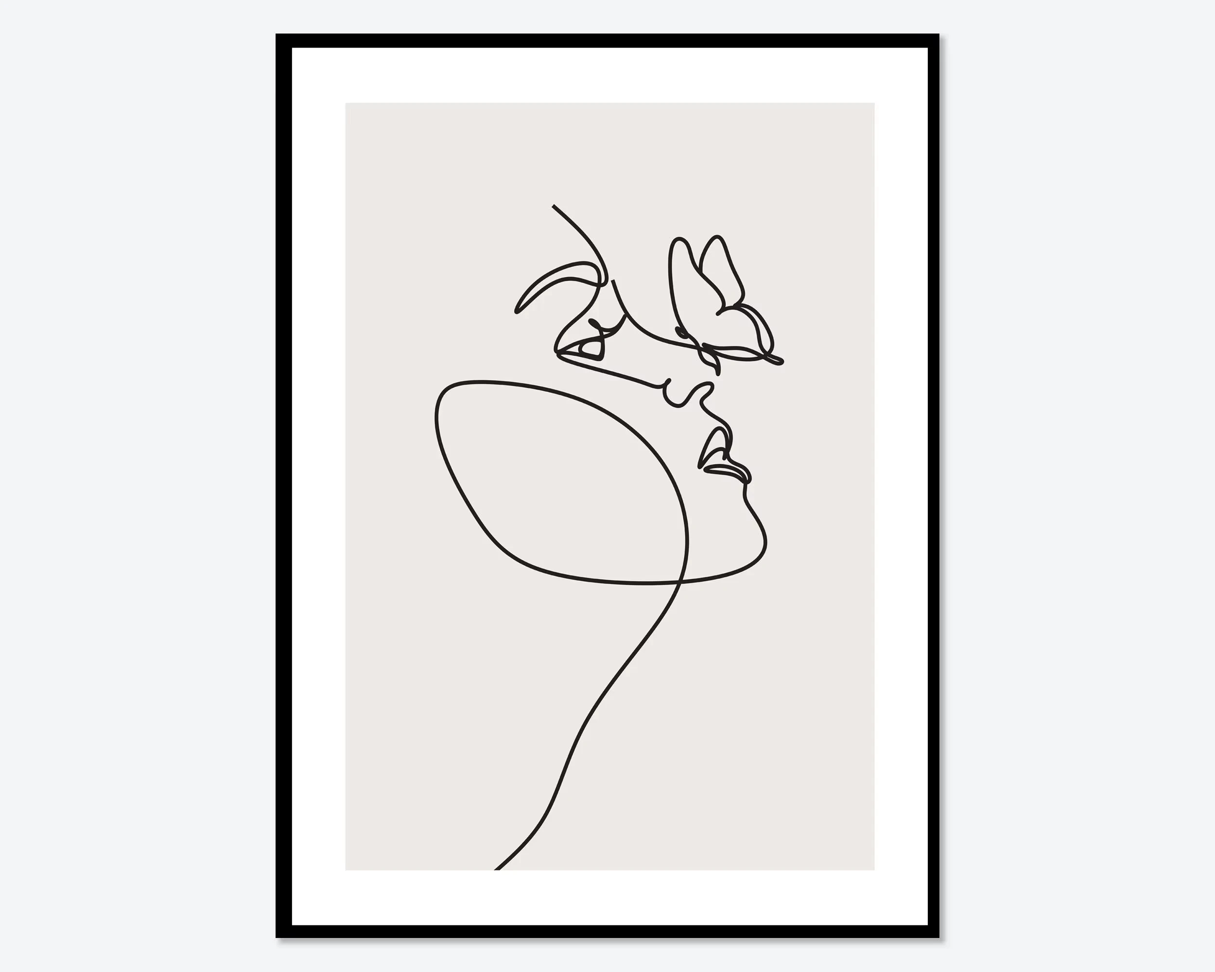Minimalistyczny line art z kobietą i kwiatami Zielony
