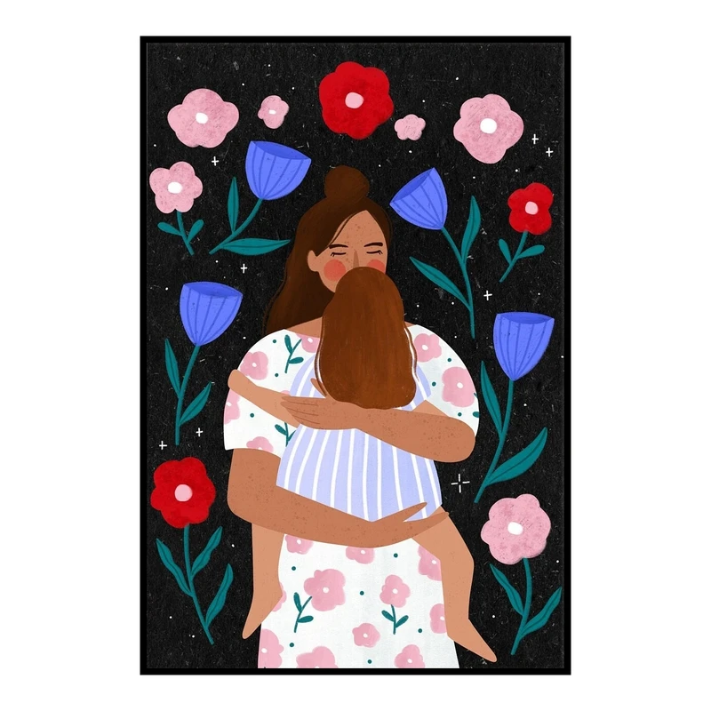 Macierzyństwo – plakat mama i dzieci w kwiatach Fioletowy/фиолетовый