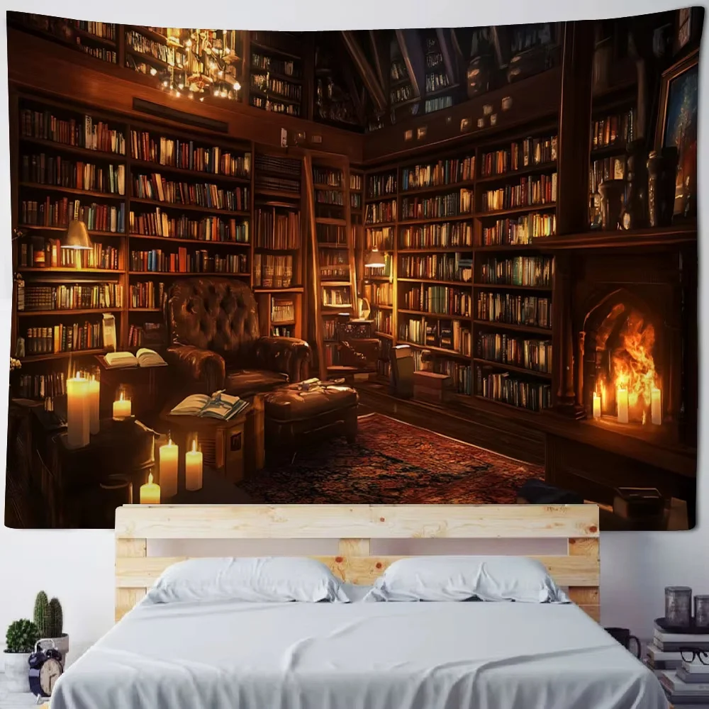 Magiczna biblioteka - tekstylna dekoracja ścienna Fioletowo szary