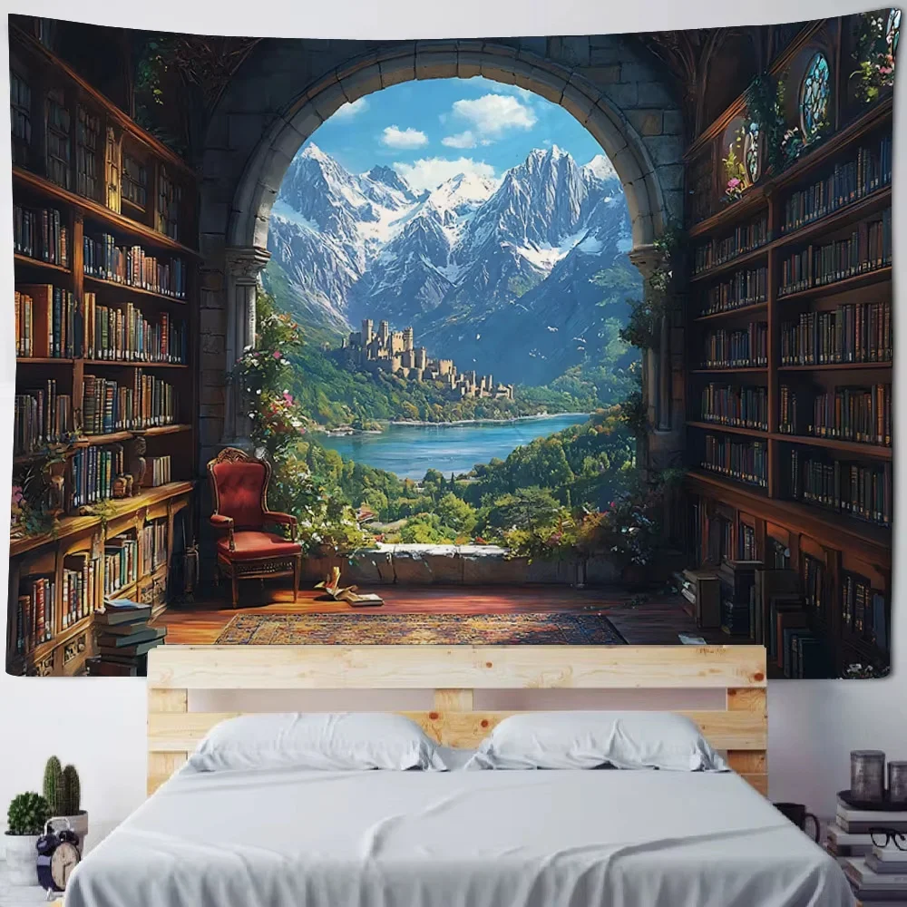 Magiczna biblioteka - tekstylna dekoracja ścienna Oliwkowy brąz