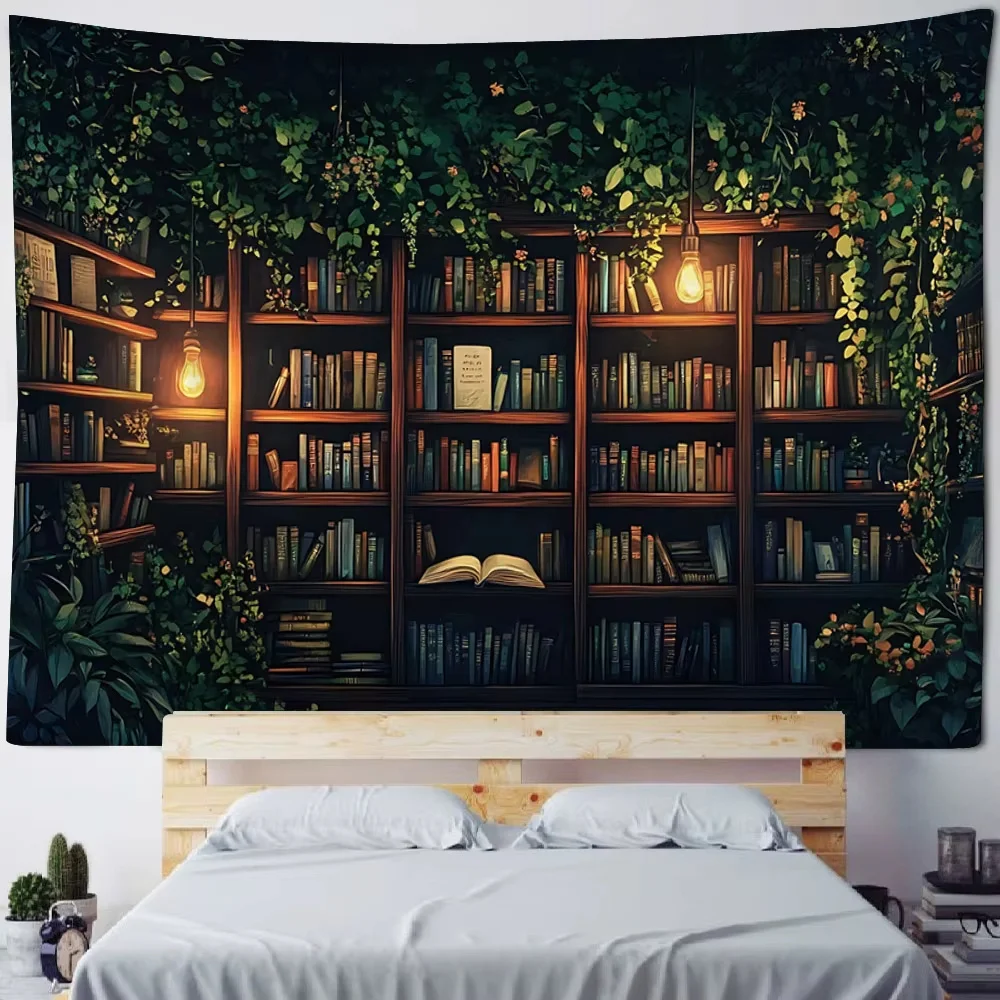 Magiczna biblioteka - tekstylna dekoracja ścienna Zielony fluorescencyjny