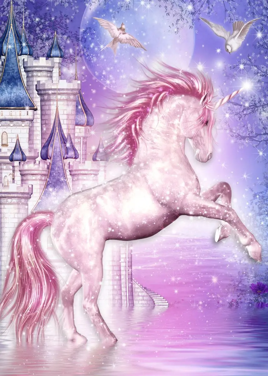Magiczny jednorożec i tęcza - plakat dla dzieci Brązowy