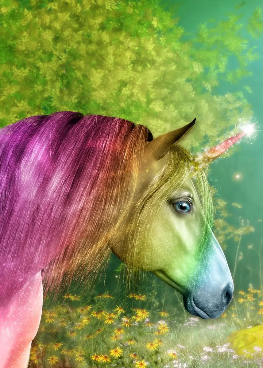 Magiczny jednorożec i tęcza - plakat dla dzieci Granatowy