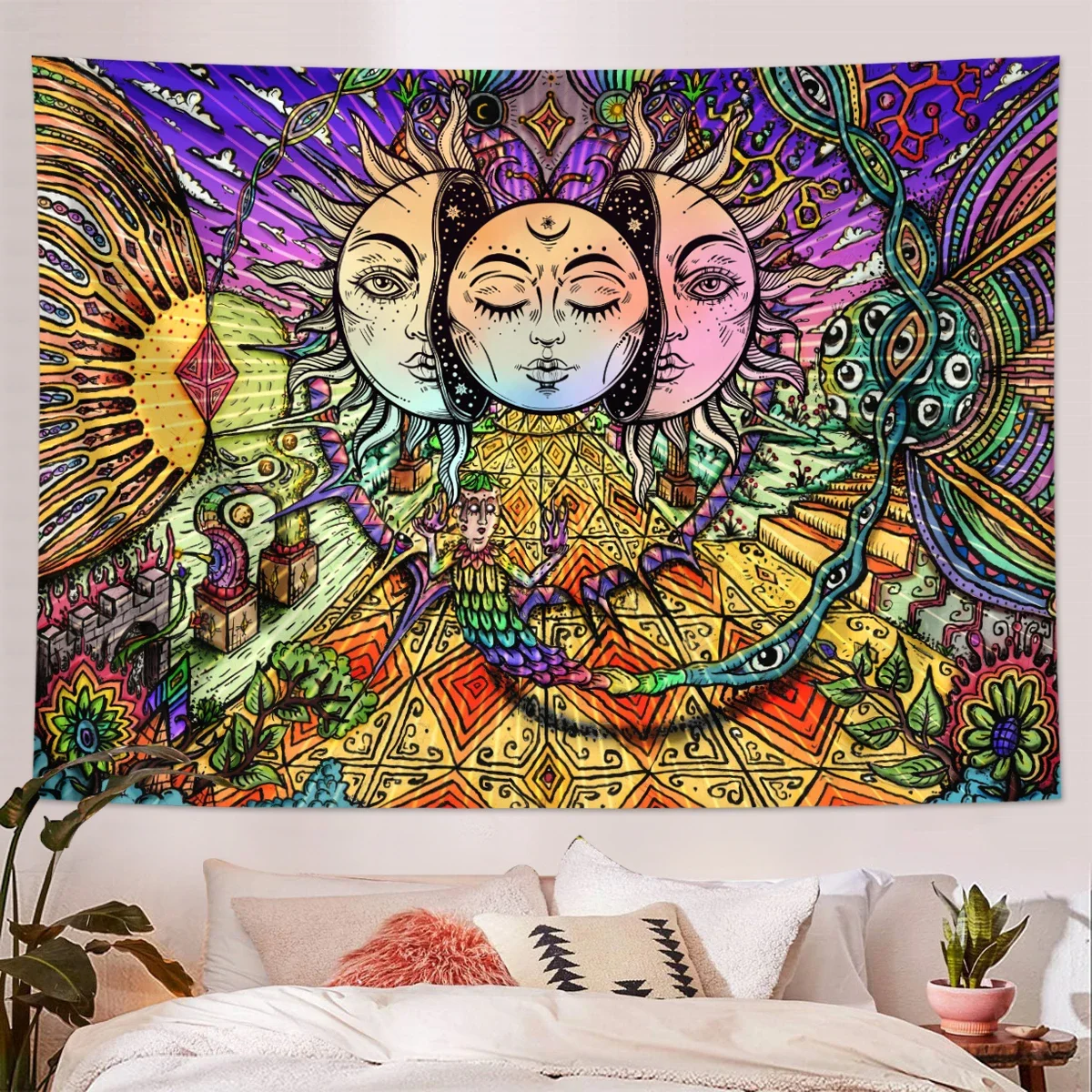 Mandala boho gobelin ścienny Brązowy