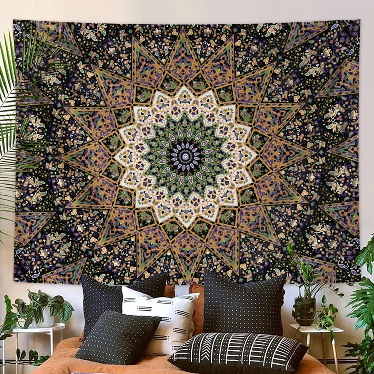 Mandala boho gobelin ścienny Ciemny szary