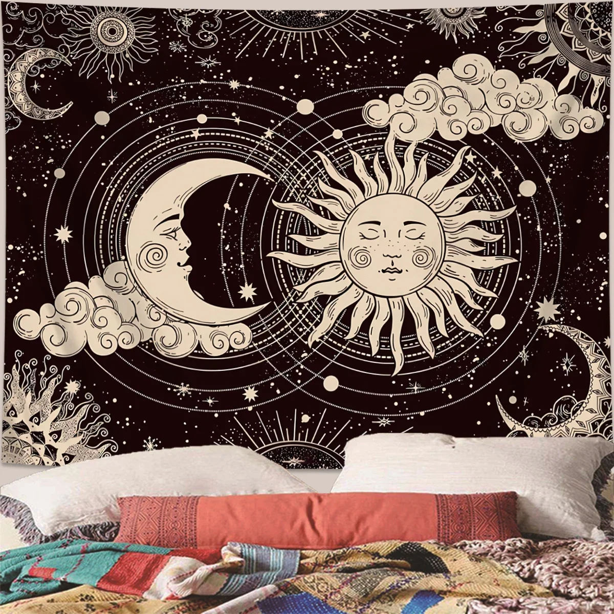 Mandala boho gobelin ścienny Czarny