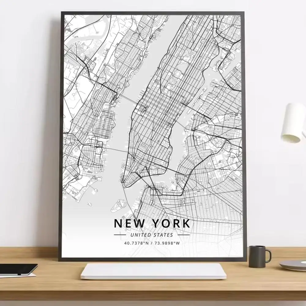 Mapa miasta czarno-biała typograficzna Biały