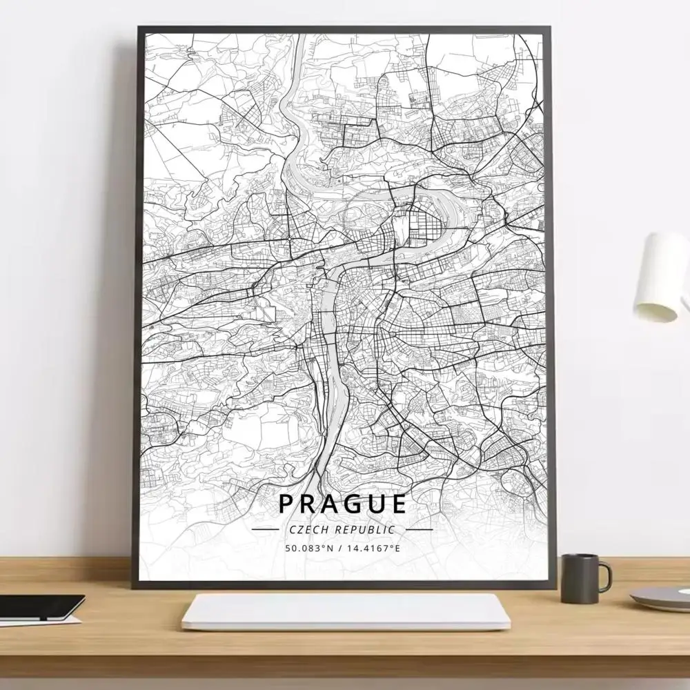 Mapa miasta czarno-biała typograficzna Granatowy