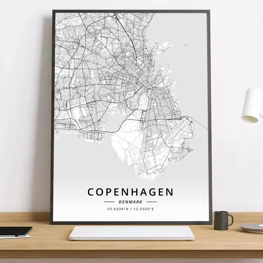 Mapa miasta czarno-biała typograficzna Jasnoszary