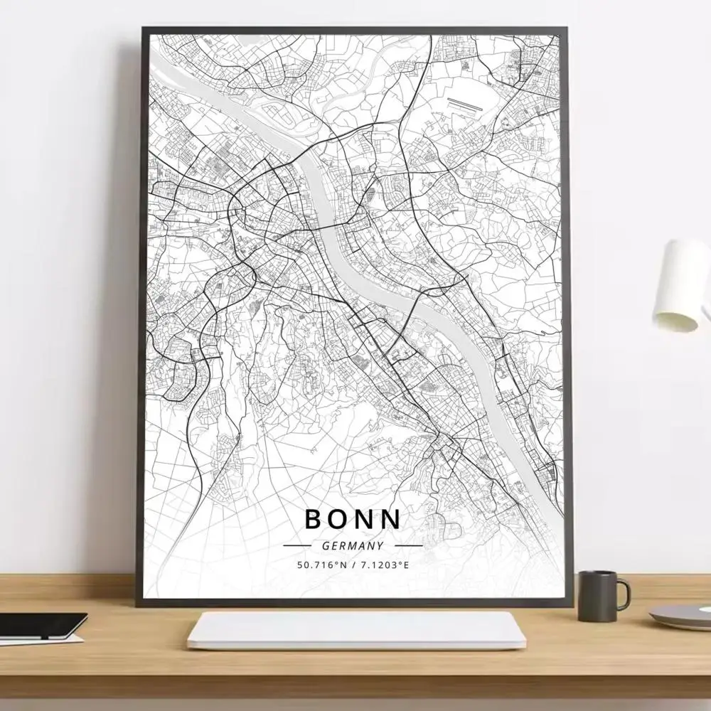 Mapa miasta czarno-biała typograficzna Niebieski