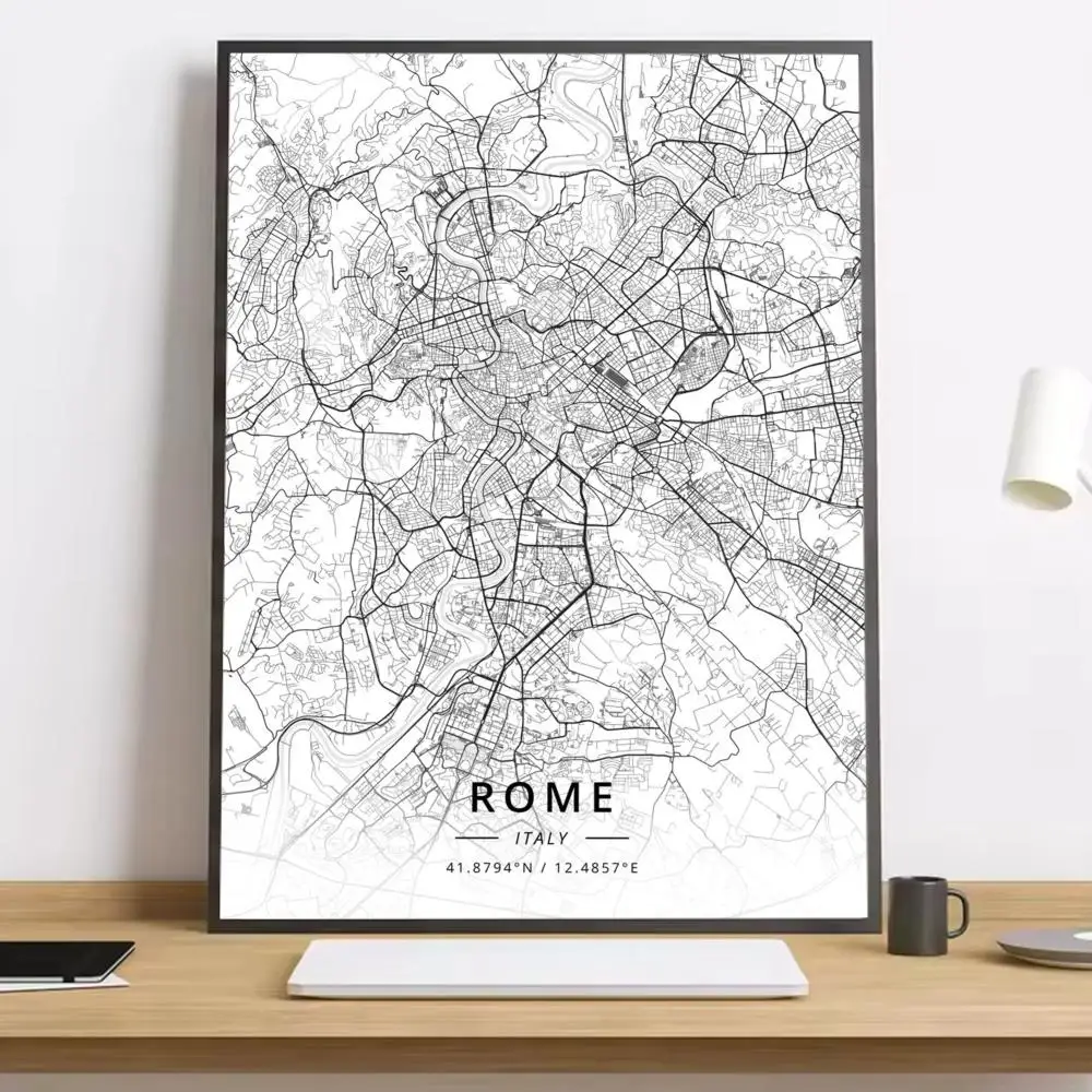 Mapa miasta czarno-biała typograficzna żółty