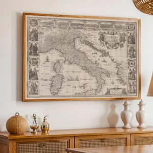 Mapa Włoch - plakat vintage Biały