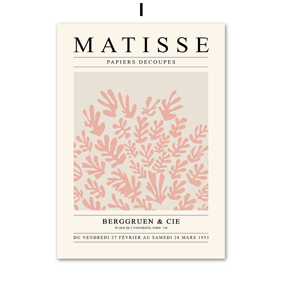 Matisse – abstrakcyjne linie i liście, plakat w stylu boho Granatowy