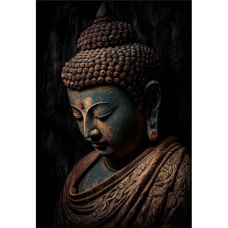 Medytujący Budda - plakat czarno-biały żółty
