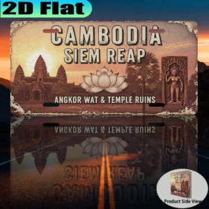 Metalowa tablica vintage z świątynią Angkor Wat Biały