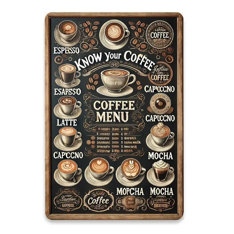 Coffee Menu - metalowy plakat vintage do kuchni Biały