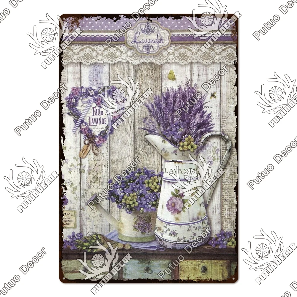 Metalowy plakat lawenda i słonecznik w stylu vintage żółty