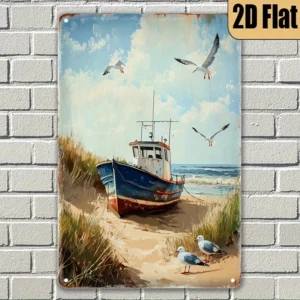 Metalowy plakat marynistyczny z oceanem w stylu retro