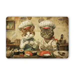 Metalowy plakat vintage sushi z kotem Czerwony