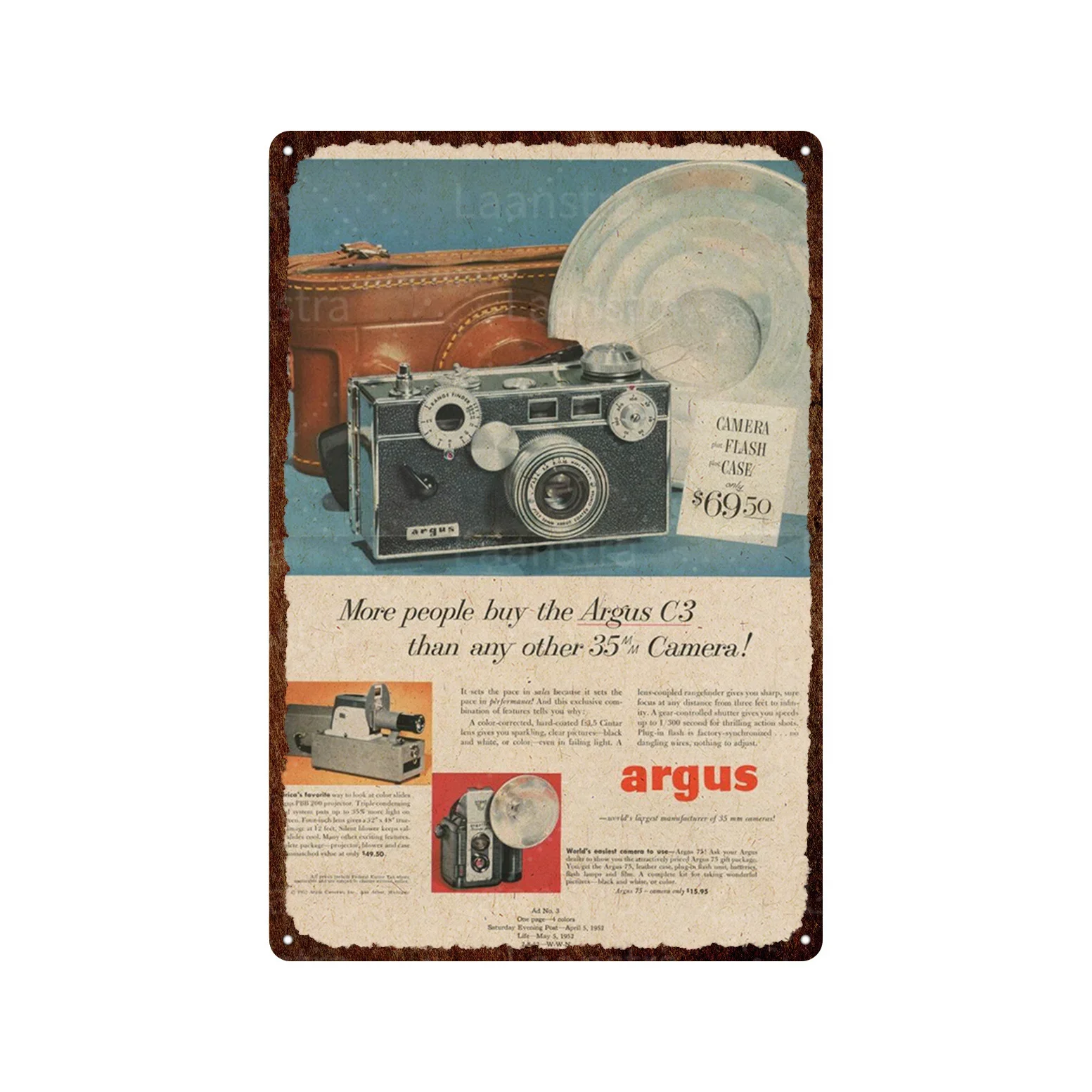 Metalowy szyld retro aparat i gazeta Czarny