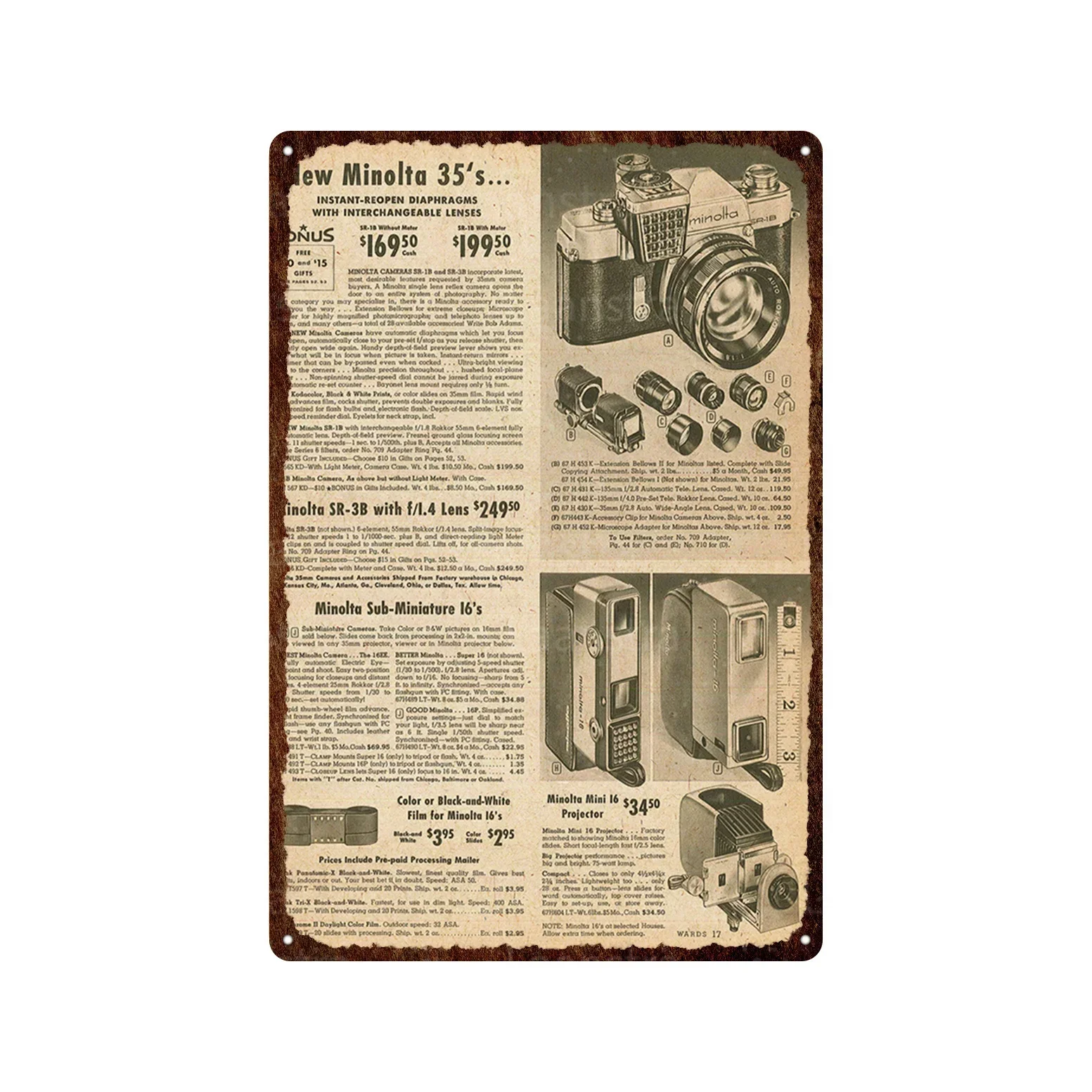 Metalowy szyld retro aparat i gazeta Fioletowy