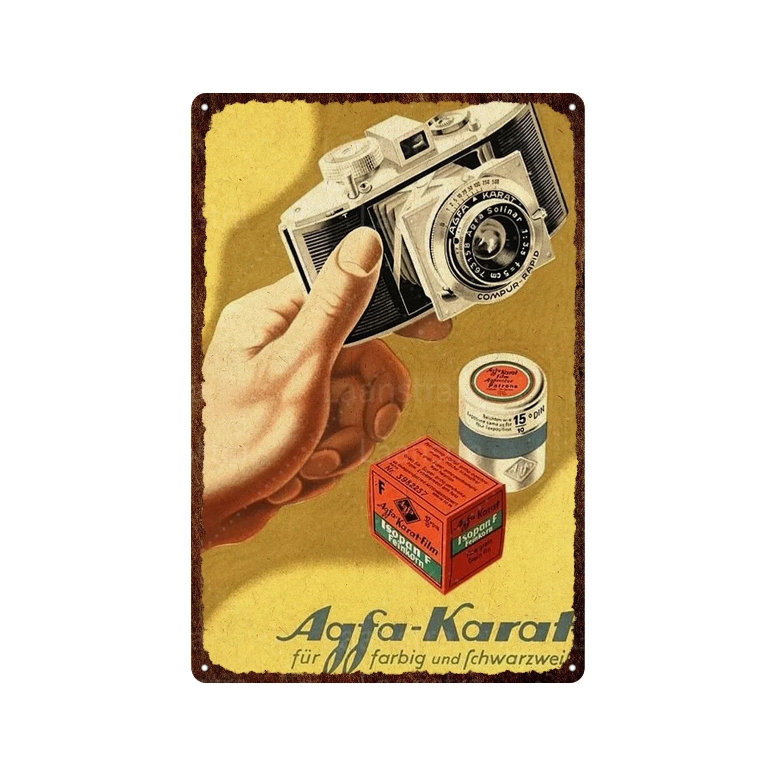 Metalowy szyld retro aparat i gazeta Granatowy