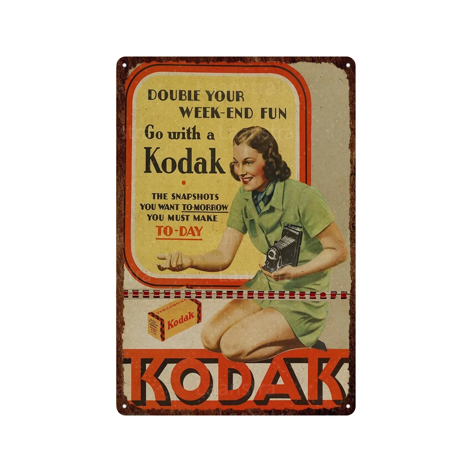 Metalowy szyld retro aparat i gazeta Różowe złoto