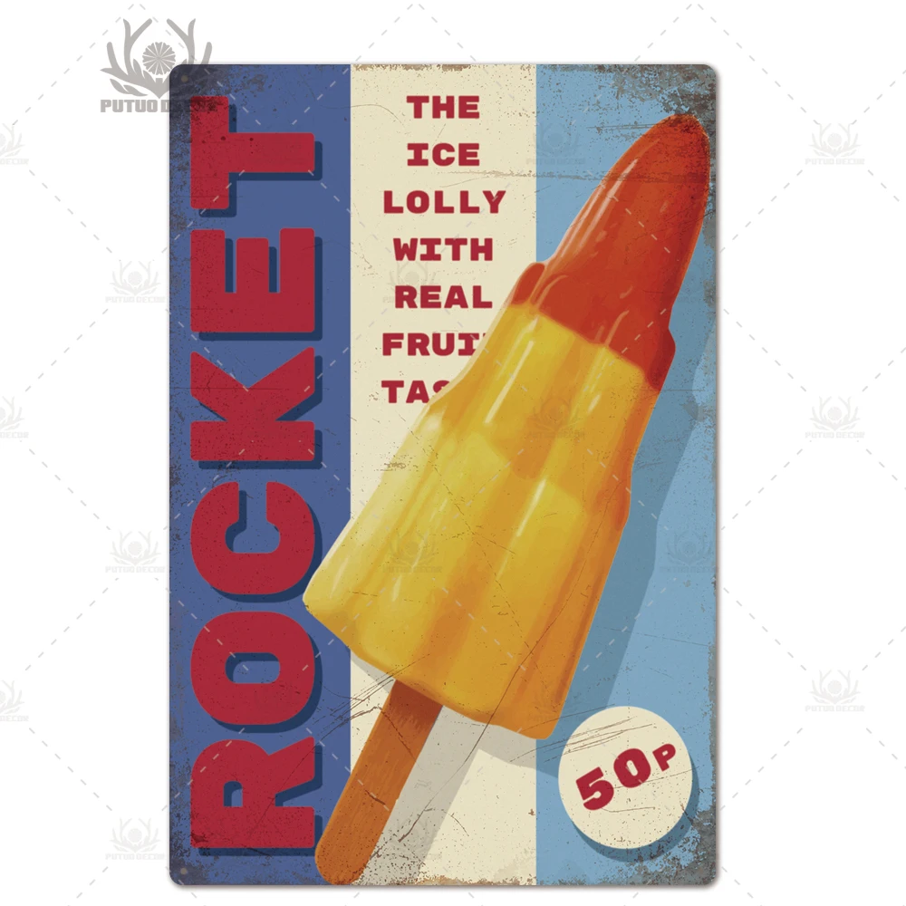 Metalowy szyld retro lody Niebieski