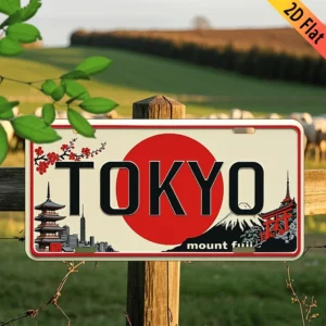 Tokio i Fudżi - metalowy szyld aluminiowy Biały