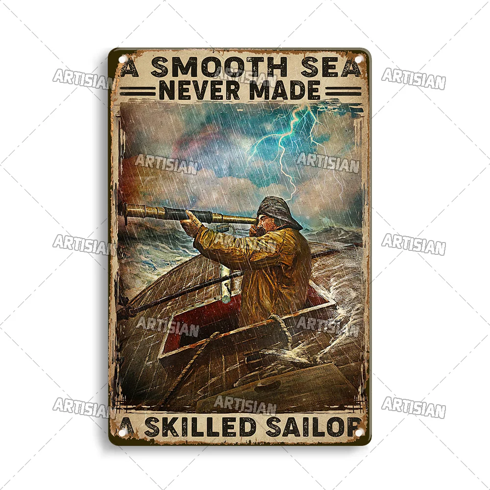 Metalowy szyld żeglarski ocean vintage Złoty