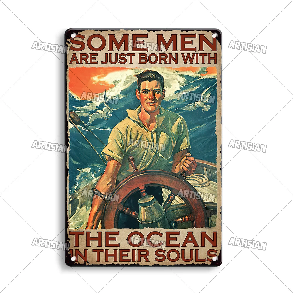 Metalowy szyld żeglarski ocean vintage Jasnoszary