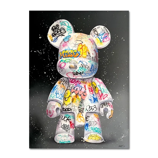 Miś graffiti pop art – kolorowy plakat Biały