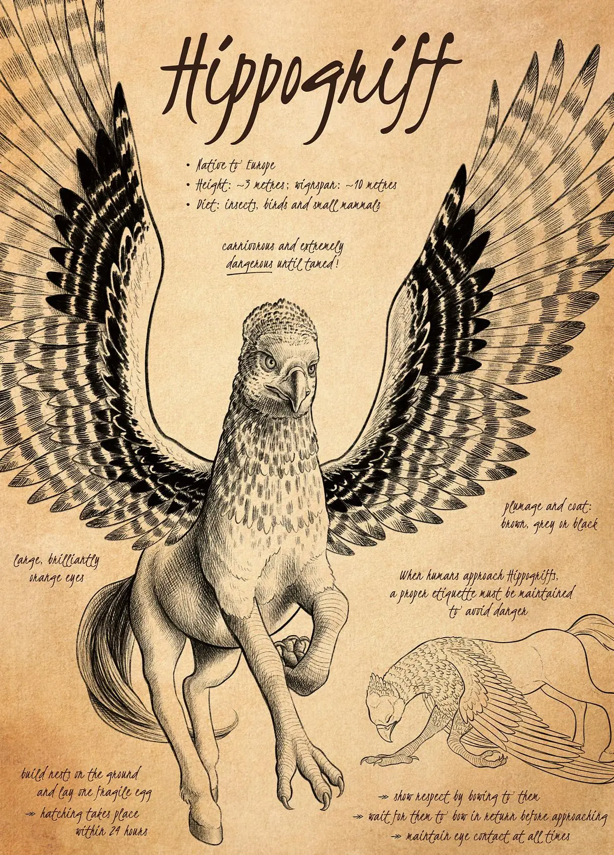 Mityczny stwór - plakat fantasy w stylu retro żółty