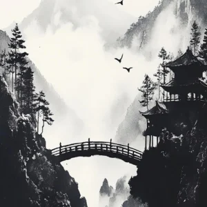 Mnisi przy pagodzie - plakat zen Czarny
