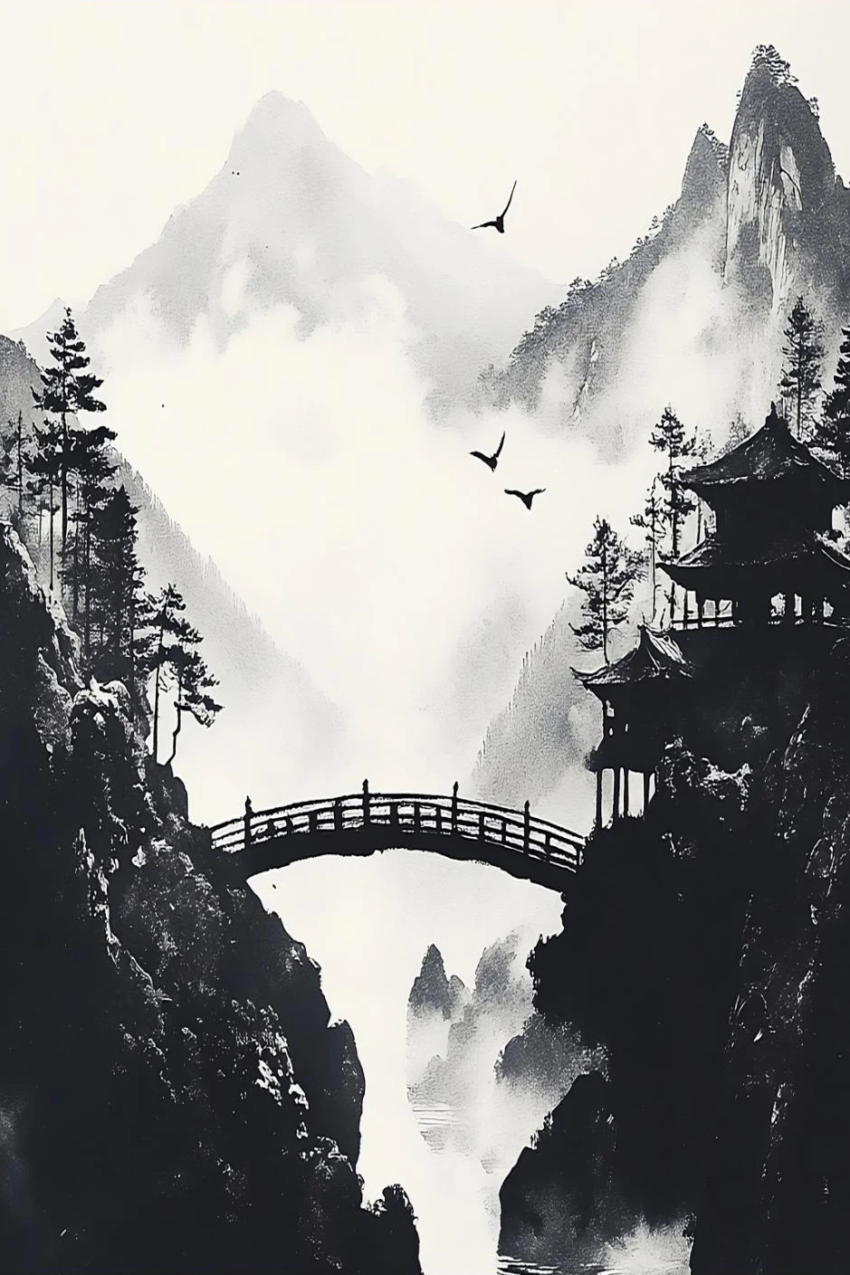 Mnisi przy pagodzie - plakat zen Czarny