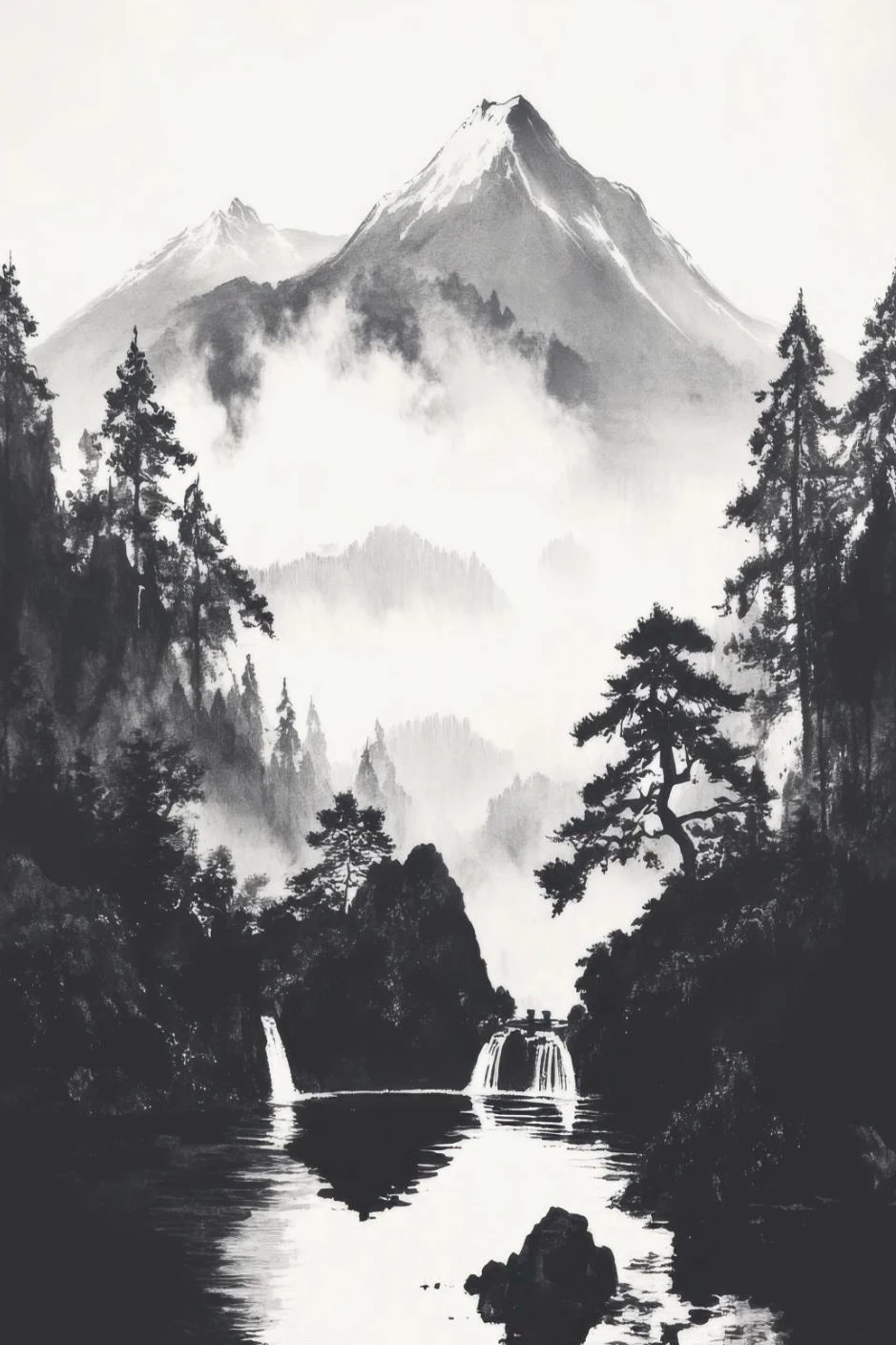 Mnisi przy pagodzie - plakat zen Niebieski