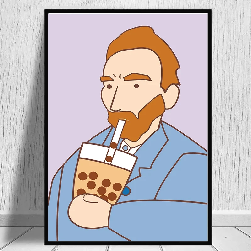 Zabawna Mona Lisa z bubble tea Czerwony