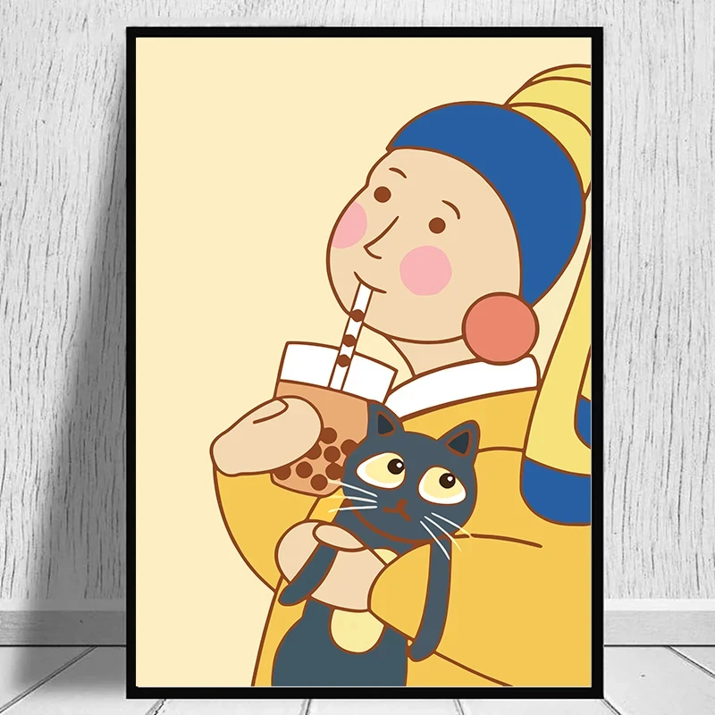 Zabawna Mona Lisa z bubble tea Zielony