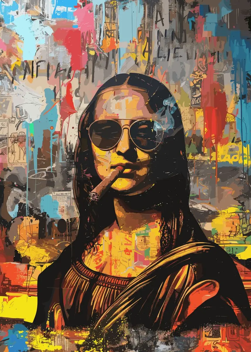 Mona Lisa z gumą balonową - plakat pop-art Burgundia