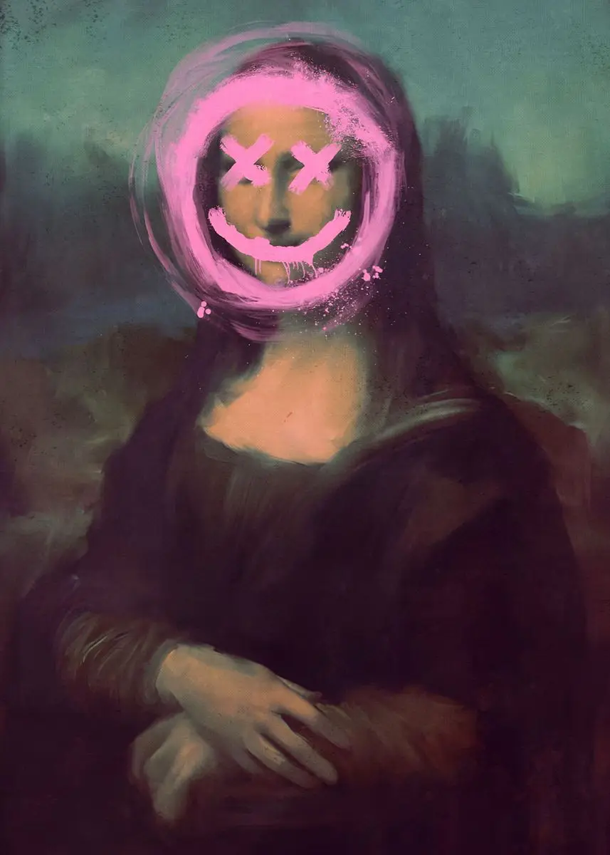 Mona Lisa z gumą balonową - plakat pop-art Czarny