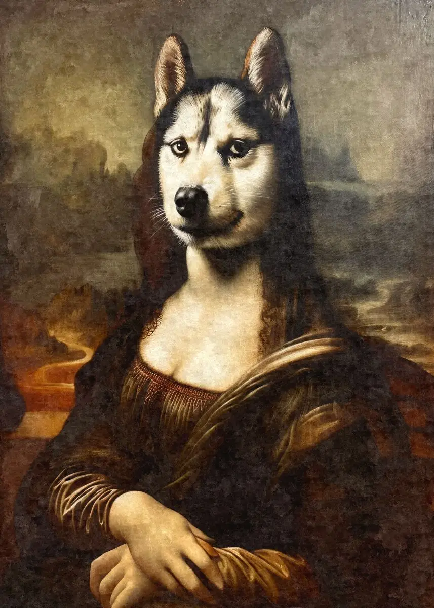 Mona Lisa z gumą balonową - plakat pop-art Niebieski
