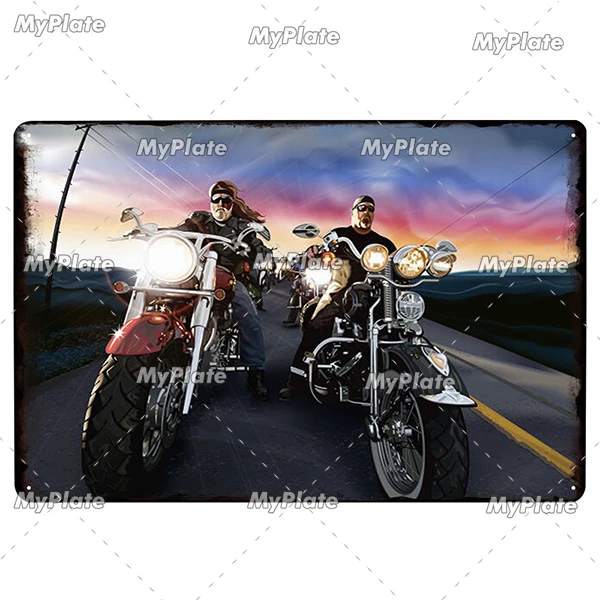 Motocykl - metalowa tabliczka vintage do garażu Armijna zieleń