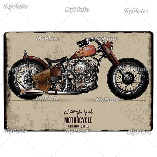 Motocykl - metalowa tabliczka vintage do garażu Błękitny