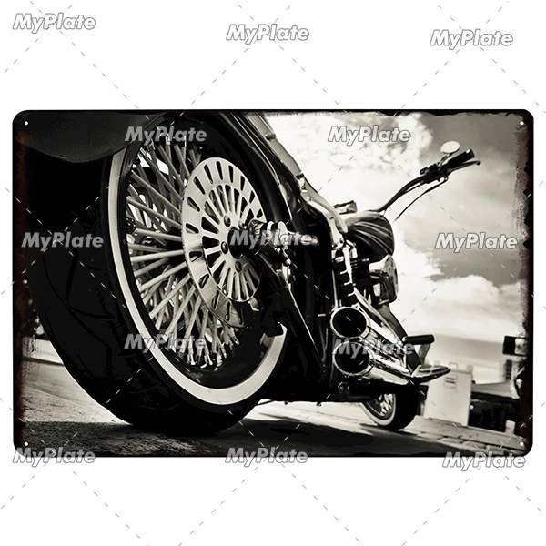 Motocykl - metalowa tabliczka vintage do garażu Khaki