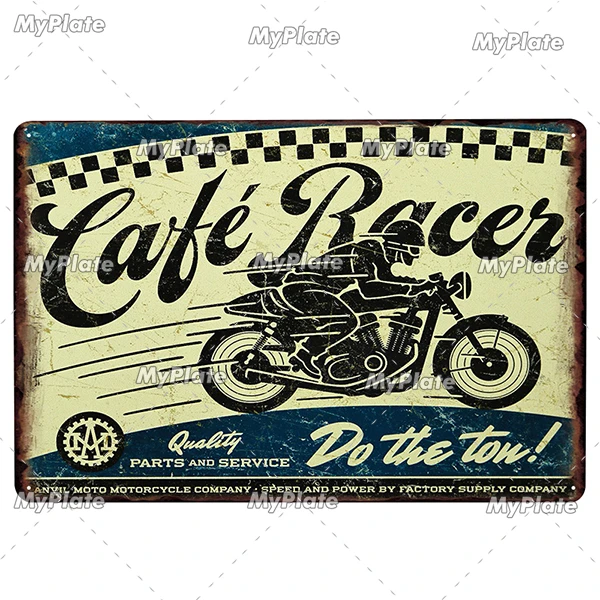 Motocykl - metalowa tabliczka vintage do garażu Ciemny szary