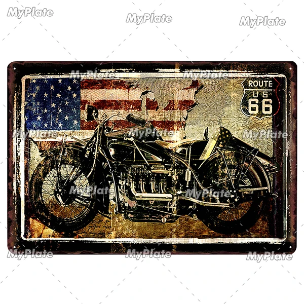 Motocykl - metalowa tabliczka vintage do garażu Fioletowy/фиолетовый